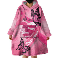 Polynesia Breast Cancer Awareness Month Wearable Blanket Hoodie Pink Ribbon Mix Butterflies