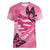 Polynesia Breast Cancer Awareness Month Women V-Neck T-Shirt Pink Ribbon Mix Butterflies