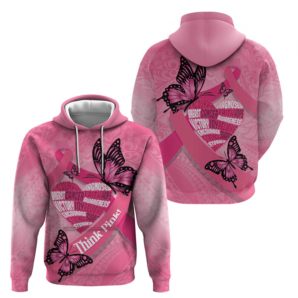 Polynesia Breast Cancer Awareness Month Zip Hoodie Pink Ribbon Mix Butterflies