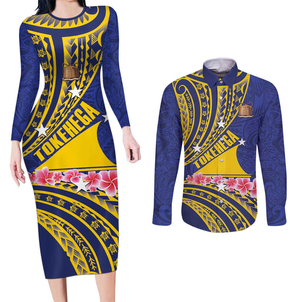 Personalised Tokelau Tokehega Day Couples Matching Long Sleeve Bodycon Dress and Long Sleeve Button Shirt Tokelauan Tatau Flag Color - Polynesian Pride