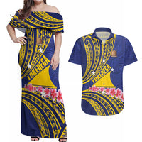 Personalised Tokelau Tokehega Day Couples Matching Off Shoulder Maxi Dress and Hawaiian Shirt Tokelauan Tatau Flag Color - Polynesian Pride