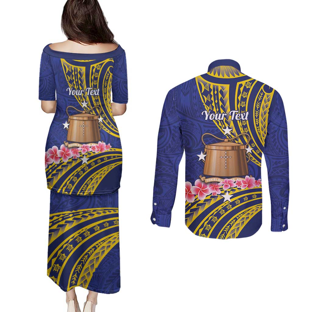 Personalised Tokelau Tokehega Day Couples Matching Puletasi and Long Sleeve Button Shirt Tokelauan Tatau Flag Color - Polynesian Pride