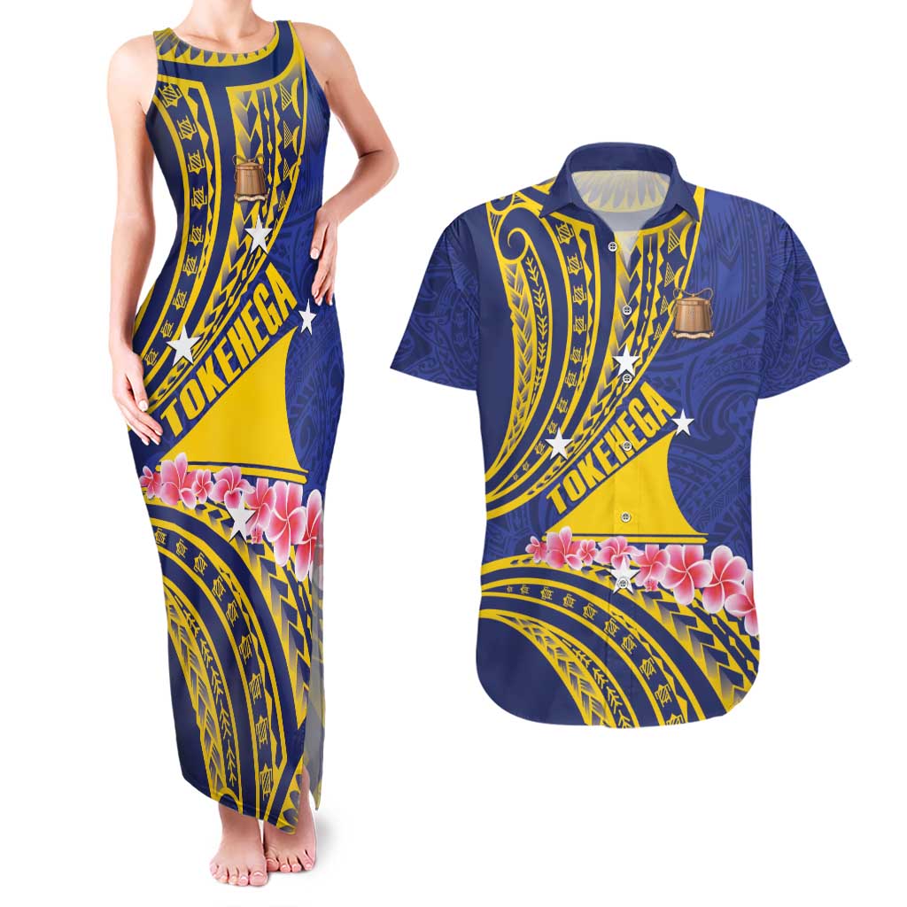 Personalised Tokelau Tokehega Day Couples Matching Tank Maxi Dress and Hawaiian Shirt Tokelauan Tatau Flag Color - Polynesian Pride