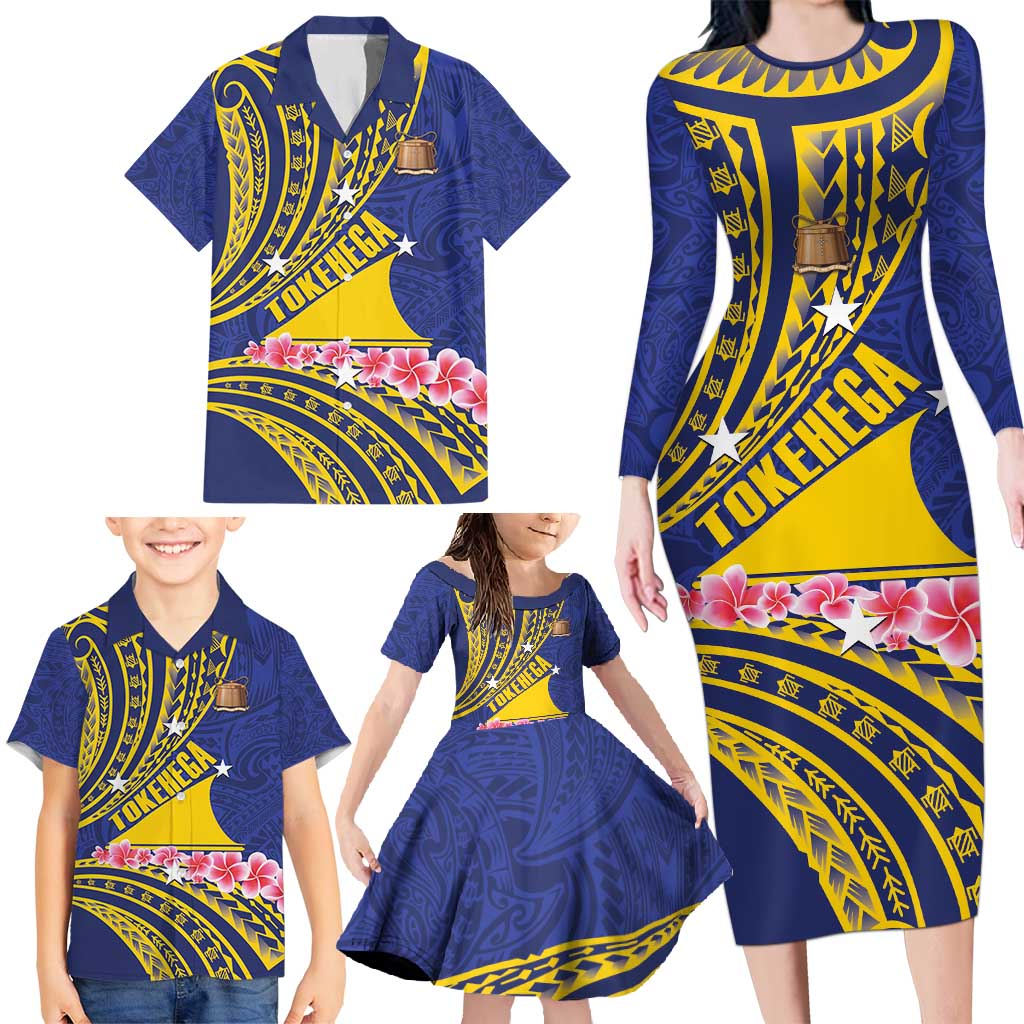 Personalised Tokelau Tokehega Day Family Matching Long Sleeve Bodycon Dress and Hawaiian Shirt Tokelauan Tatau Flag Color - Polynesian Pride