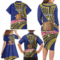 Personalised Tokelau Tokehega Day Family Matching Long Sleeve Bodycon Dress and Hawaiian Shirt Tokelauan Tatau Flag Color - Polynesian Pride