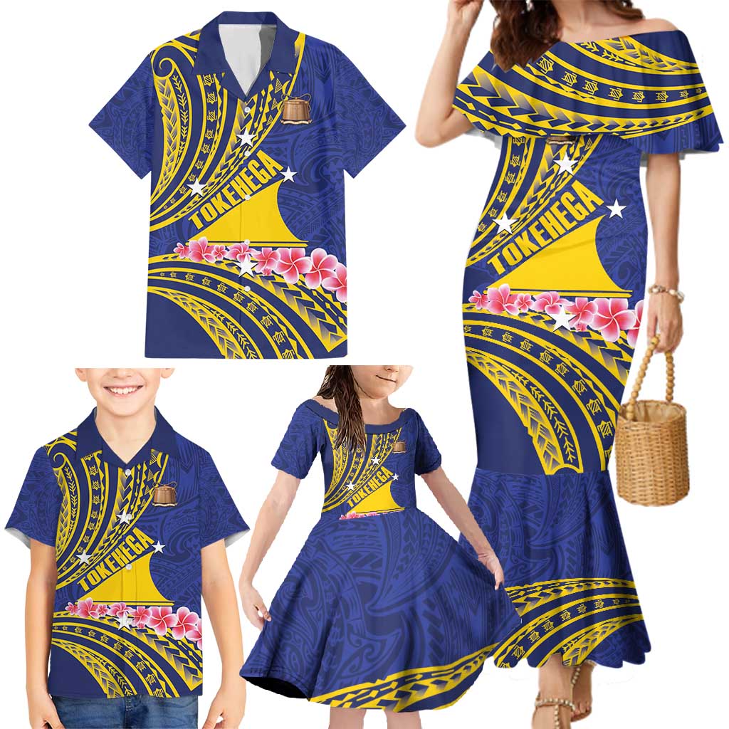 Personalised Tokelau Tokehega Day Family Matching Mermaid Dress and Hawaiian Shirt Tokelauan Tatau Flag Color - Polynesian Pride