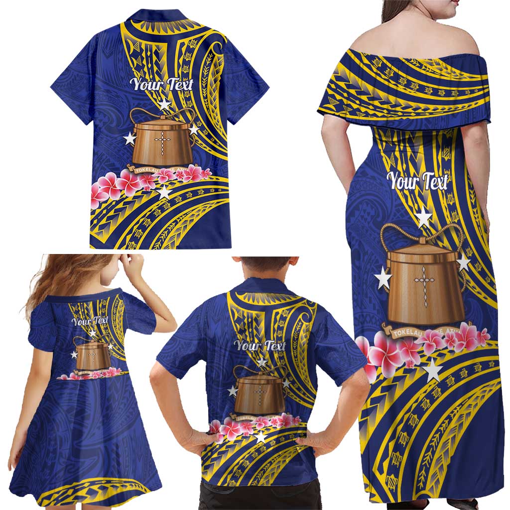 Personalised Tokelau Tokehega Day Family Matching Off Shoulder Maxi Dress and Hawaiian Shirt Tokelauan Tatau Flag Color - Polynesian Pride
