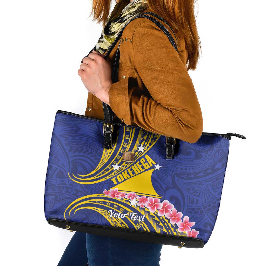 Personalised Tokelau Tokehega Day Leather Tote Bag Tokelauan Tatau Flag Color - Polynesian Pride