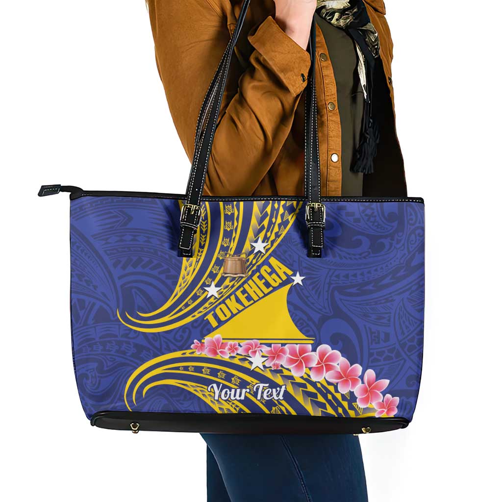 Personalised Tokelau Tokehega Day Leather Tote Bag Tokelauan Tatau Flag Color - Polynesian Pride