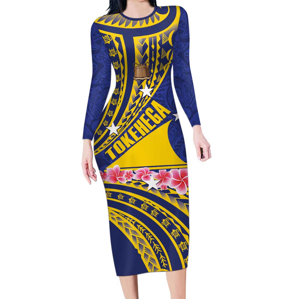Personalised Tokelau Tokehega Day Long Sleeve Bodycon Dress Tokelauan Tatau Flag Color - Polynesian Pride
