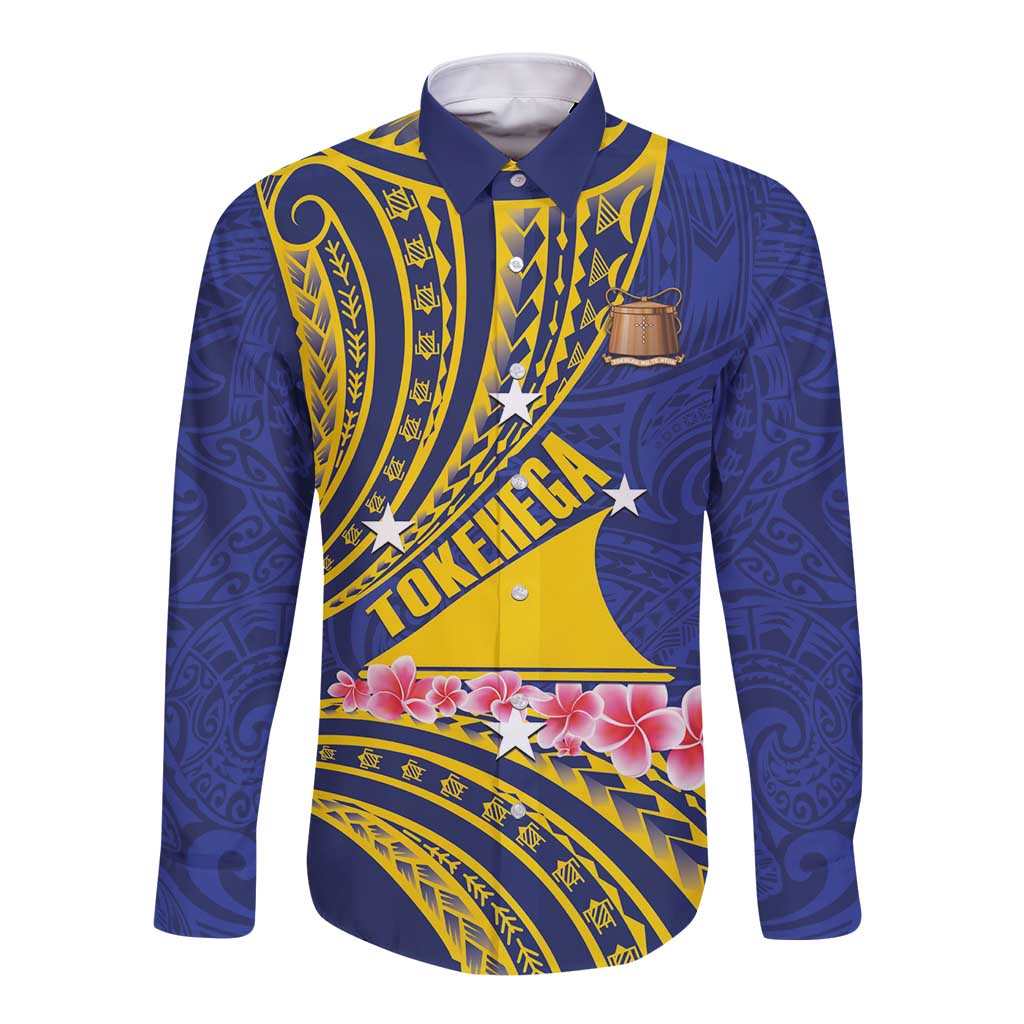 Personalised Tokelau Tokehega Day Long Sleeve Button Shirt Tokelauan Tatau Flag Color - Polynesian Pride