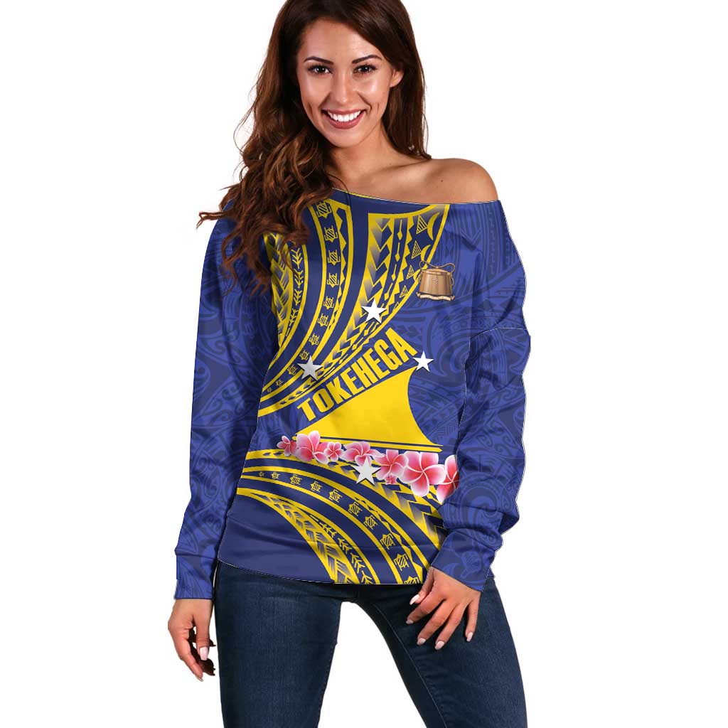 Personalised Tokelau Tokehega Day Off Shoulder Sweater Tokelauan Tatau Flag Color - Polynesian Pride