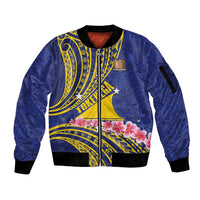 Personalised Tokelau Tokehega Day Sleeve Zip Bomber Jacket Tokelauan Tatau Flag Color - Polynesian Pride