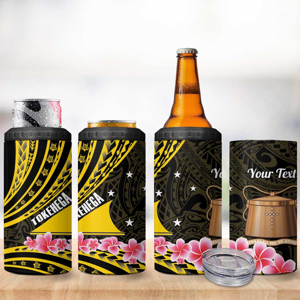 Personalised Tokelau Tokehega Day 4 in 1 Can Cooler Tumbler Tokelauan Tatau Black Color - Polynesian Pride