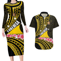 Personalised Tokelau Tokehega Day Couples Matching Long Sleeve Bodycon Dress and Hawaiian Shirt Tokelauan Tatau Black Color LT14 Black - Polynesian Pride