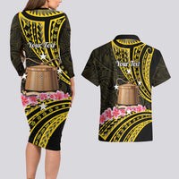 Personalised Tokelau Tokehega Day Couples Matching Long Sleeve Bodycon Dress and Hawaiian Shirt Tokelauan Tatau Black Color LT14 - Polynesian Pride