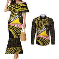 Personalised Tokelau Tokehega Day Couples Matching Mermaid Dress and Long Sleeve Button Shirt Tokelauan Tatau Black Color - Polynesian Pride