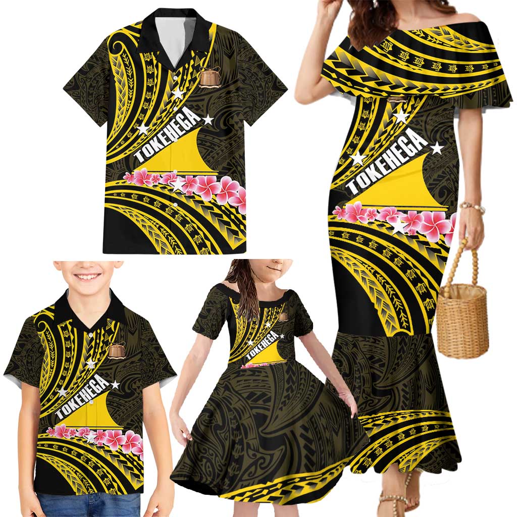 Personalised Tokelau Tokehega Day Family Matching Mermaid Dress and Hawaiian Shirt Tokelauan Tatau Black Color - Polynesian Pride