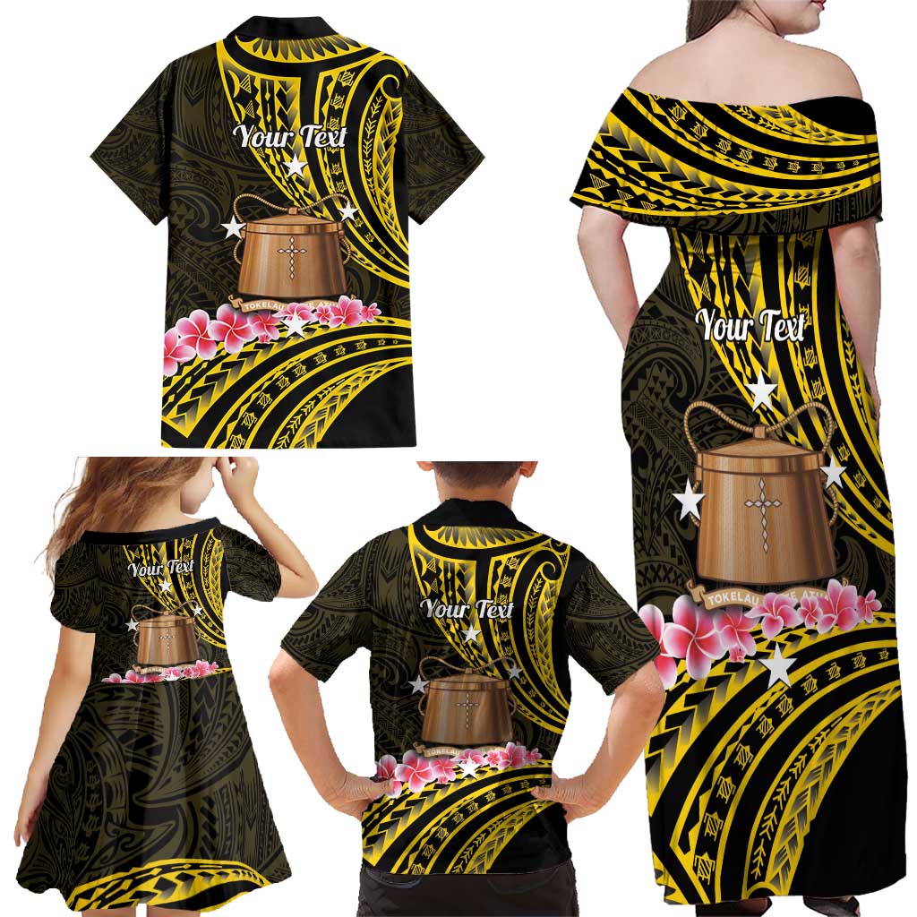 Personalised Tokelau Tokehega Day Family Matching Off Shoulder Maxi Dress and Hawaiian Shirt Tokelauan Tatau Black Color - Polynesian Pride