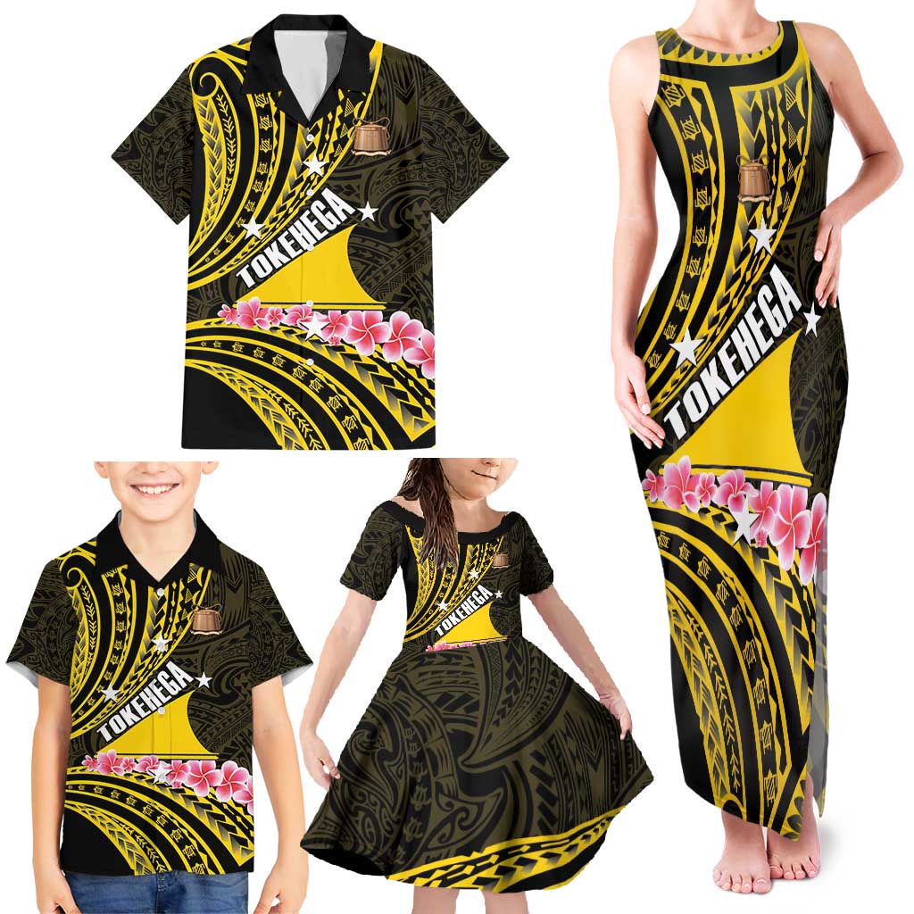 Personalised Tokelau Tokehega Day Family Matching Tank Maxi Dress and Hawaiian Shirt Tokelauan Tatau Black Color - Polynesian Pride