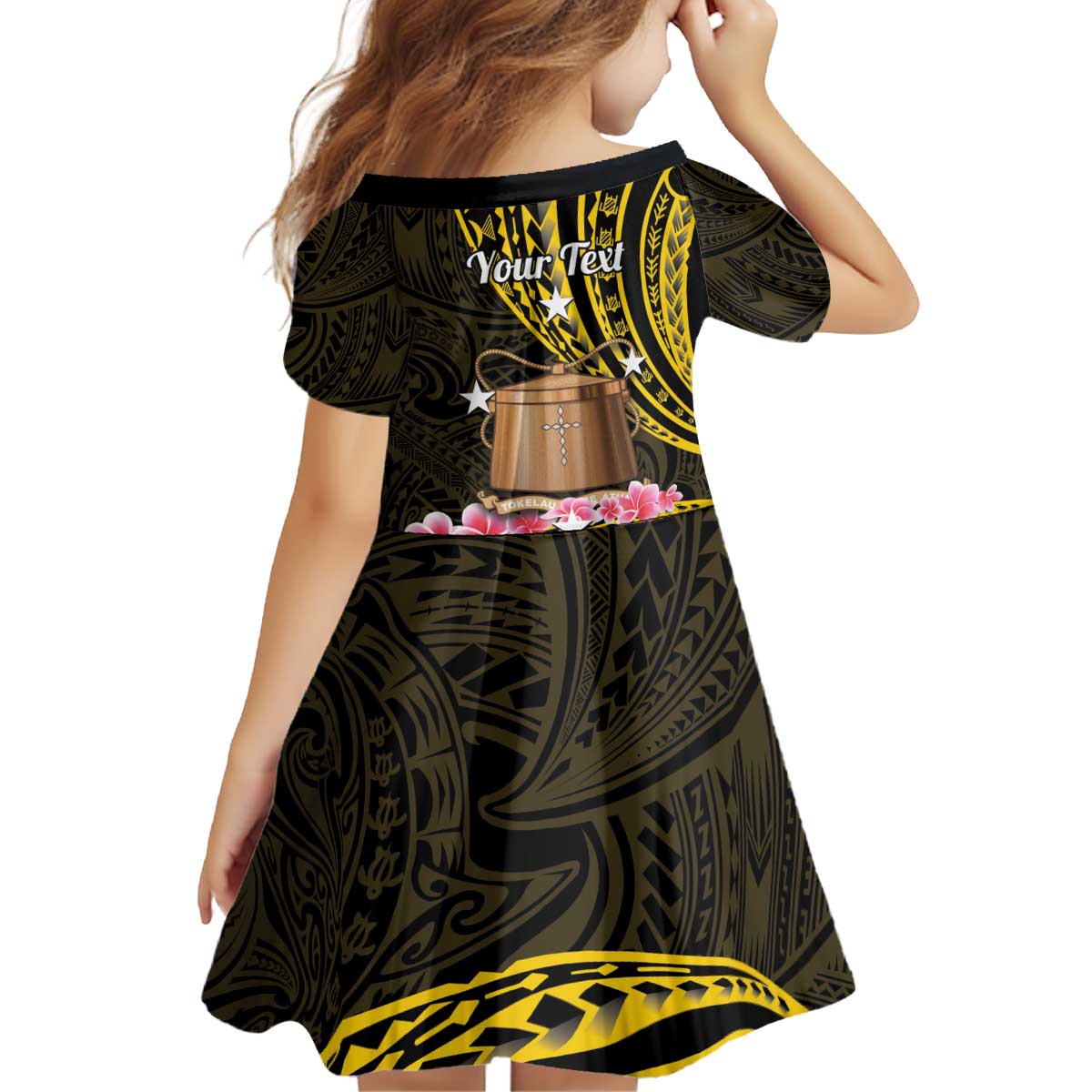 Personalised Tokelau Tokehega Day Kid Short Sleeve Dress Tokelauan Tatau Black Color - Polynesian Pride