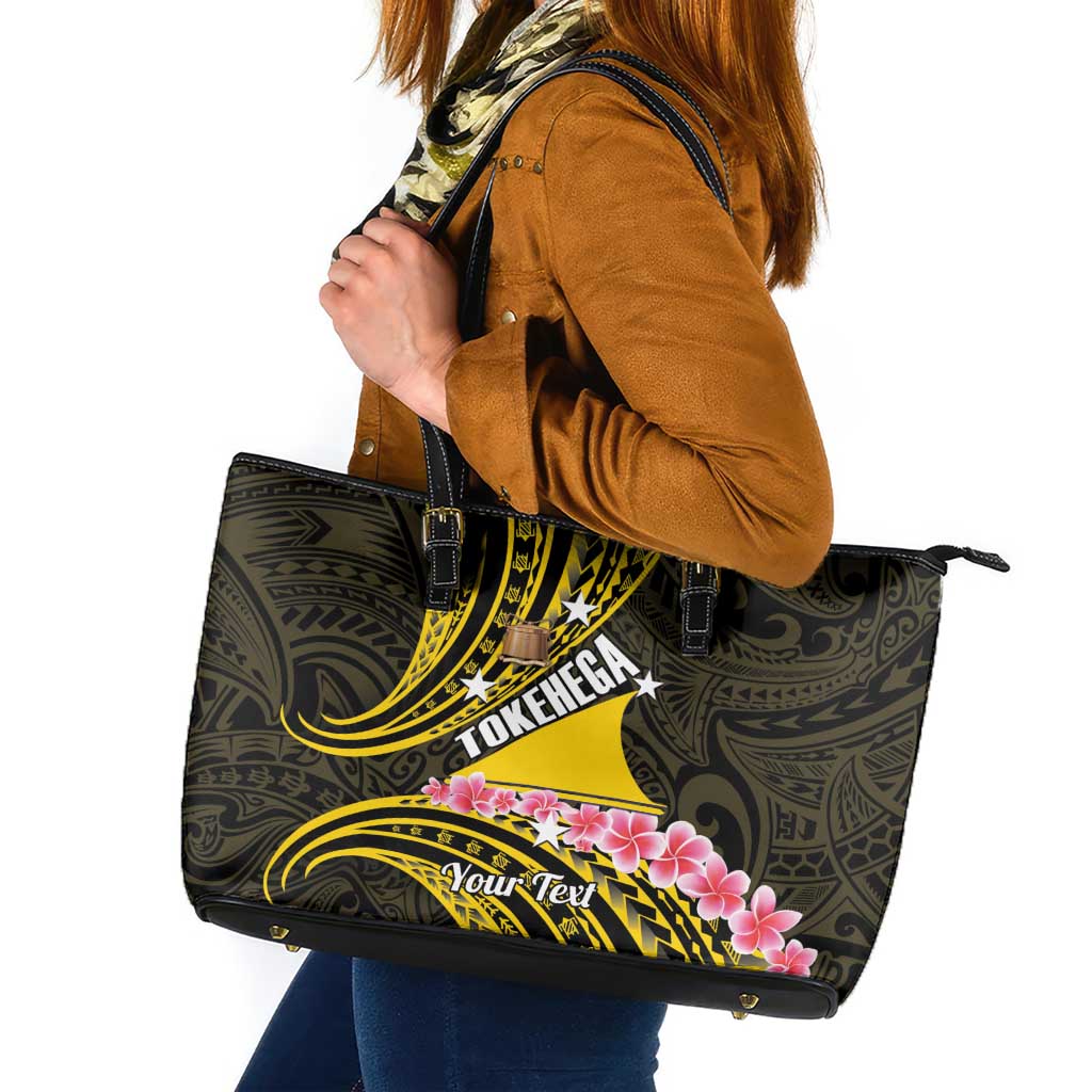 Personalised Tokelau Tokehega Day Leather Tote Bag Tokelauan Tatau Black Color - Polynesian Pride