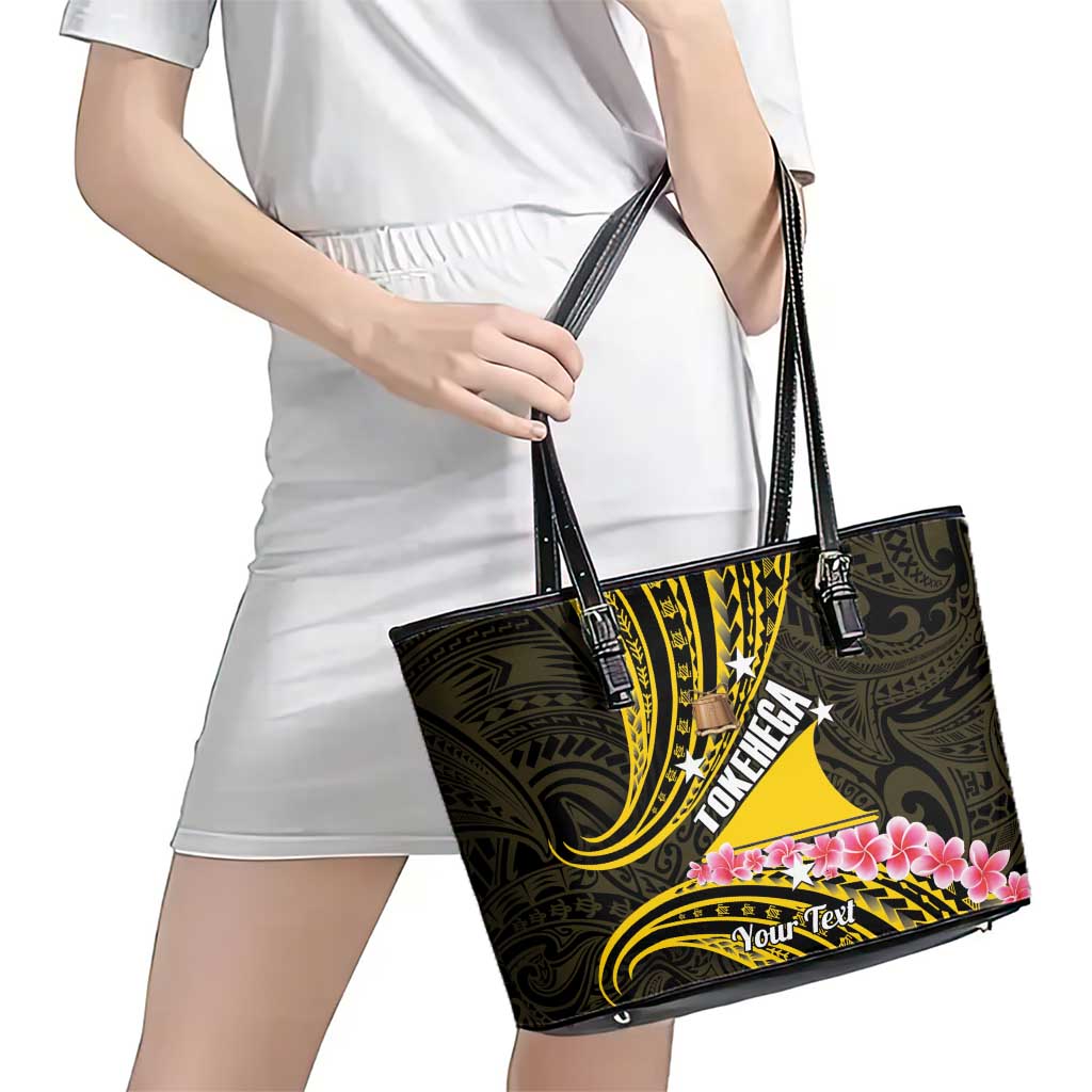 Personalised Tokelau Tokehega Day Leather Tote Bag Tokelauan Tatau Black Color - Polynesian Pride