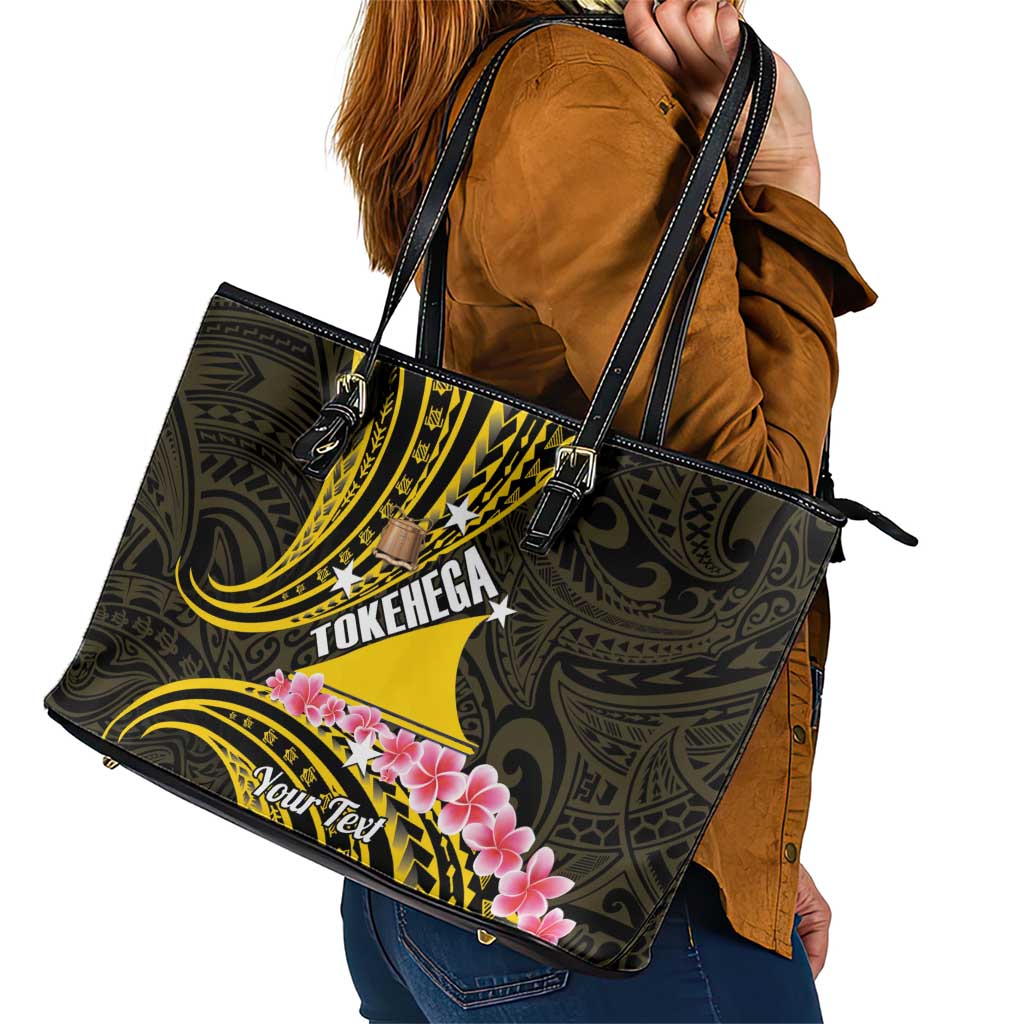 Personalised Tokelau Tokehega Day Leather Tote Bag Tokelauan Tatau Black Color - Polynesian Pride