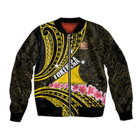 Personalised Tokelau Tokehega Day Sleeve Zip Bomber Jacket Tokelauan Tatau Black Color - Polynesian Pride