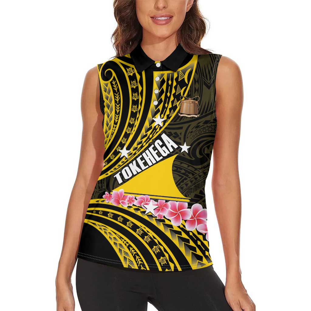 Personalised Tokelau Tokehega Day Women Sleeveless Polo Shirt Tokelauan Tatau Black Color - Polynesian Pride