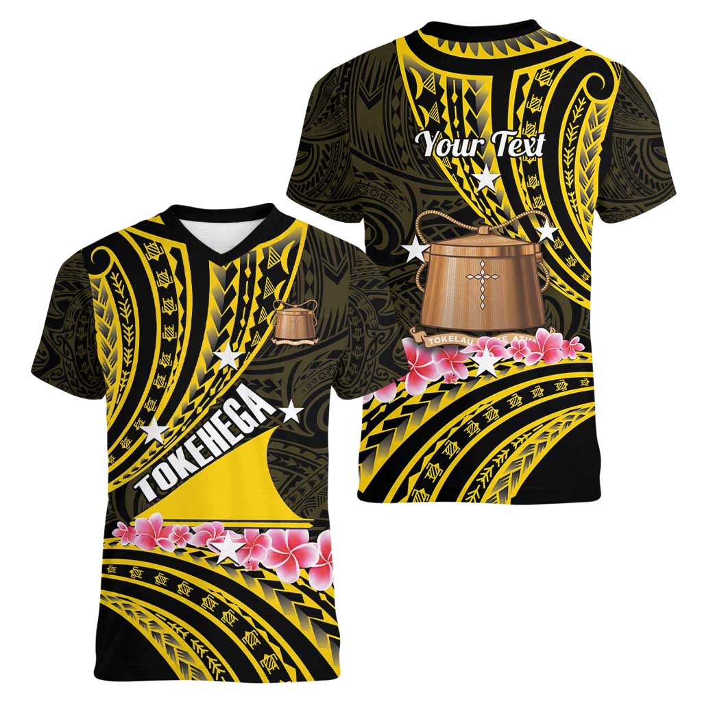 Personalised Tokelau Tokehega Day Women V-Neck T-Shirt Tokelauan Tatau Black Color - Polynesian Pride