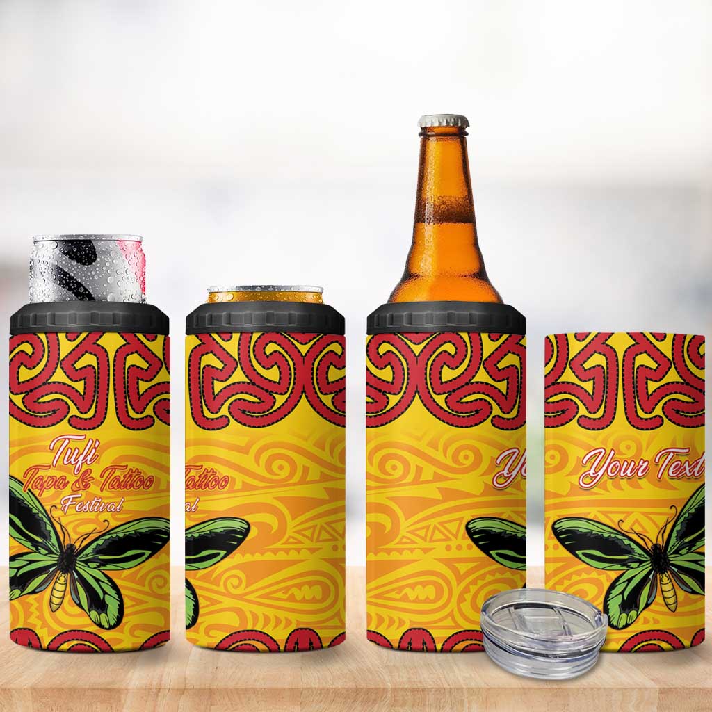 Personalised Tufi Tapa and Tattoo Festival 4 in 1 Can Cooler Tumbler PNG Oro Butterfly Tapa Pattern - Polynesian Pride
