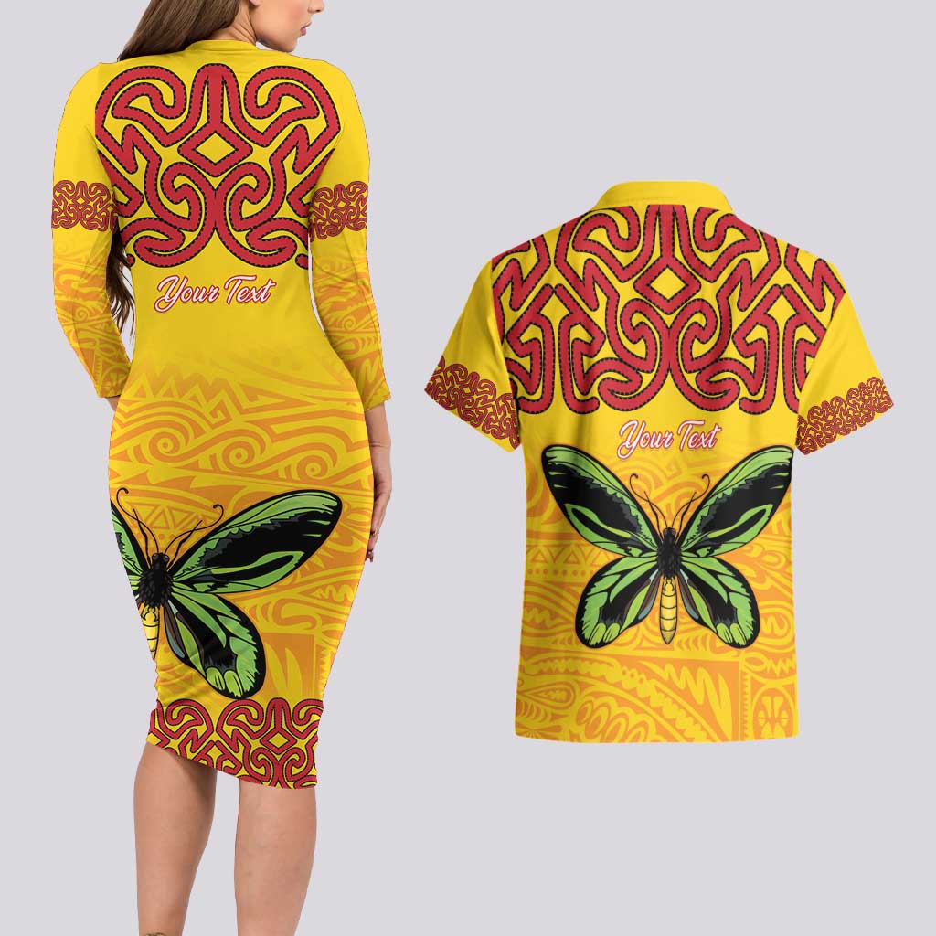 Personalised Tufi Tapa and Tattoo Festival Couples Matching Long Sleeve Bodycon Dress and Hawaiian Shirt PNG Oro Butterfly Tapa Pattern - Polynesian Pride