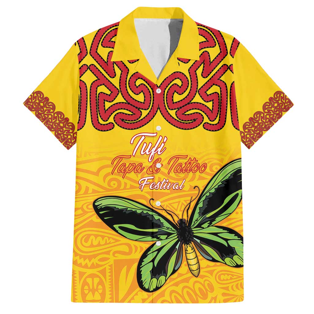 Personalised Tufi Tapa and Tattoo Festival Family Matching Long Sleeve Bodycon Dress and Hawaiian Shirt PNG Oro Butterfly Tapa Pattern LT14 Dad's Shirt - Short Sleeve Yellow - Polynesian Pride
