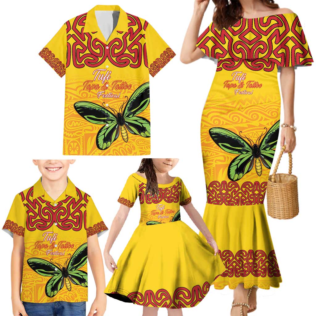 Personalised Tufi Tapa and Tattoo Festival Family Matching Mermaid Dress and Hawaiian Shirt PNG Oro Butterfly Tapa Pattern - Polynesian Pride