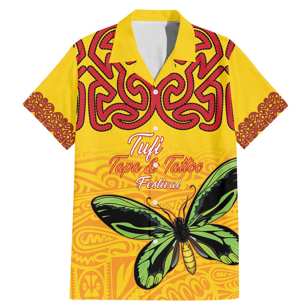 Personalised Tufi Tapa and Tattoo Festival Family Matching Mermaid Dress and Hawaiian Shirt PNG Oro Butterfly Tapa Pattern LT14 Dad's Shirt - Short Sleeve Yellow - Polynesian Pride