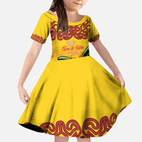 Personalised Tufi Tapa and Tattoo Festival Family Matching Off The Shoulder Long Sleeve Dress and Hawaiian Shirt PNG Oro Butterfly Tapa Pattern LT14 Daughter's Dress Yellow - Polynesian Pride
