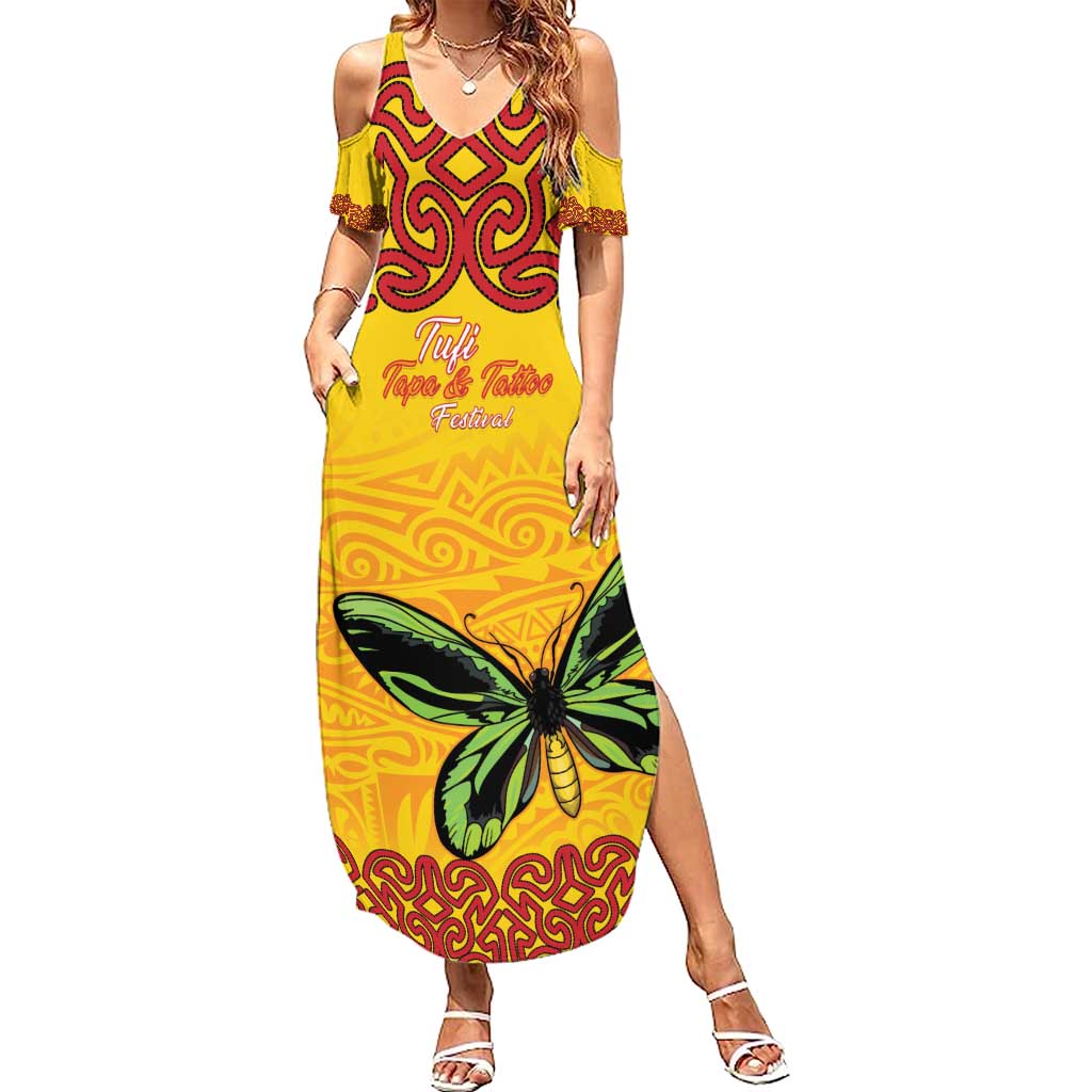 Personalised Tufi Tapa and Tattoo Festival Family Matching Summer Maxi Dress and Hawaiian Shirt PNG Oro Butterfly Tapa Pattern - Polynesian Pride