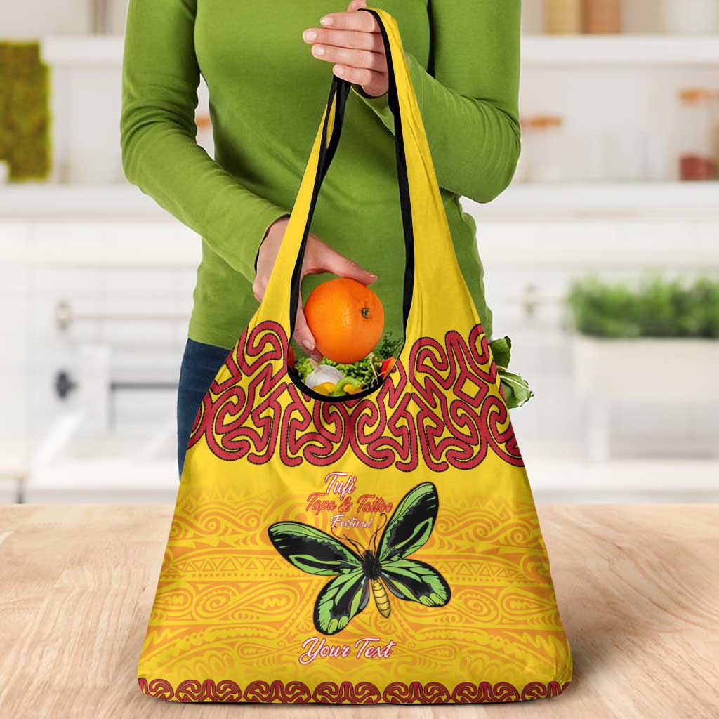 Personalised Tufi Tapa and Tattoo Festival Grocery Bag PNG Oro Butterfly Tapa Pattern - Polynesian Pride