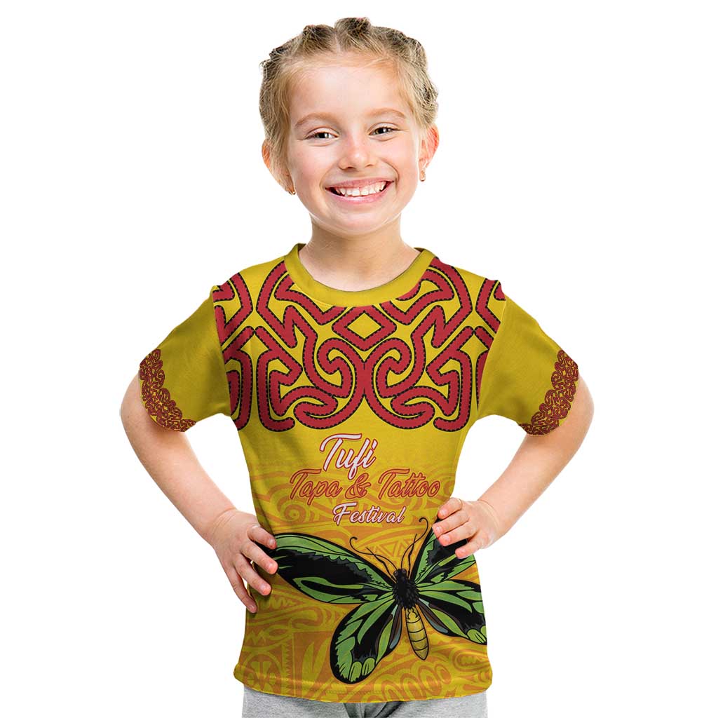 Personalised Tufi Tapa and Tattoo Festival Kid T Shirt PNG Oro Butterfly Tapa Pattern - Polynesian Pride