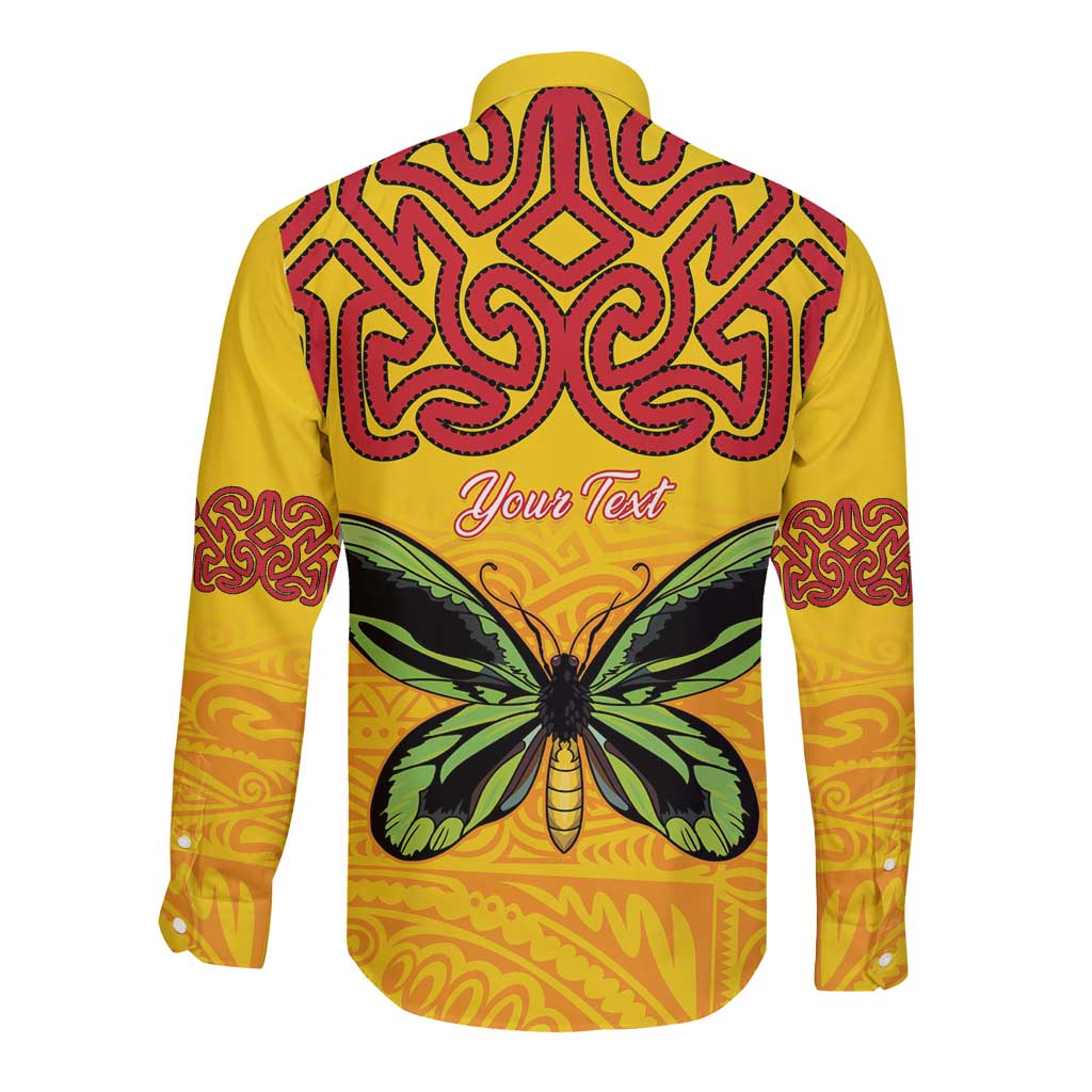 Personalised Tufi Tapa and Tattoo Festival Long Sleeve Button Shirt PNG Oro Butterfly Tapa Pattern - Polynesian Pride