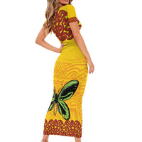 Personalised Tufi Tapa and Tattoo Festival Short Sleeve Bodycon Dress PNG Oro Butterfly Tapa Pattern LT14 - Polynesian Pride