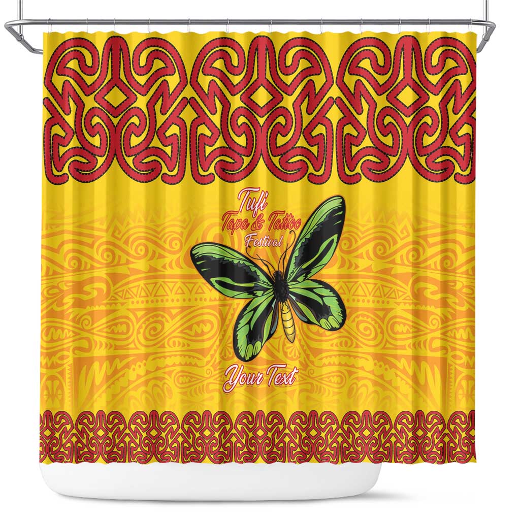 Personalised Tufi Tapa and Tattoo Festival Shower Curtain PNG Oro Butterfly Tapa Pattern - Polynesian Pride