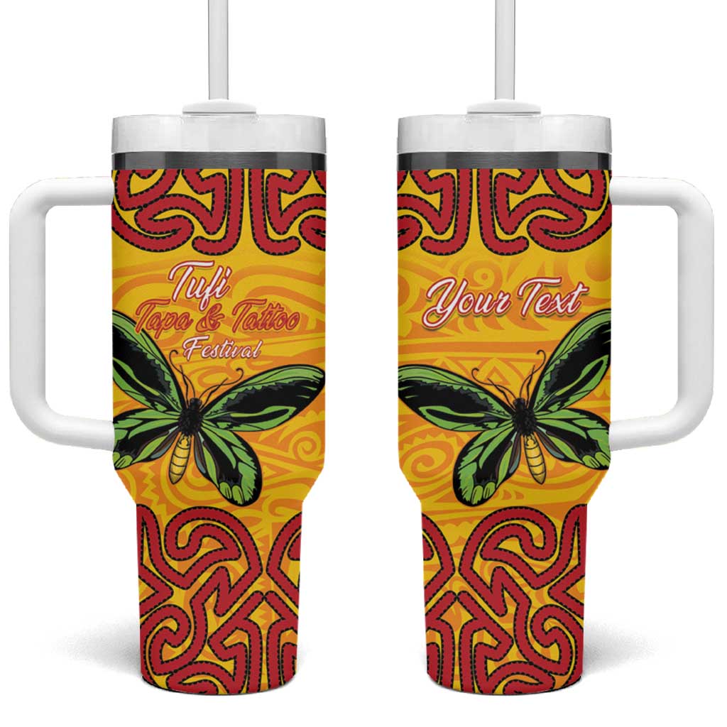 Personalised Tufi Tapa and Tattoo Festival Tumbler With Handle PNG Oro Butterfly Tapa Pattern - Polynesian Pride