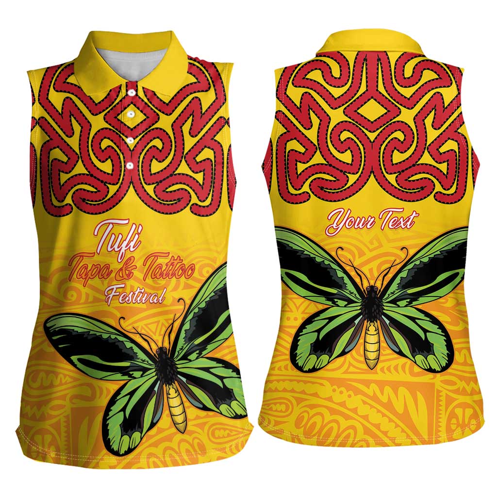 Personalised Tufi Tapa and Tattoo Festival Women Sleeveless Polo Shirt PNG Oro Butterfly Tapa Pattern - Polynesian Pride