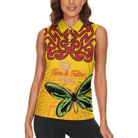 Personalised Tufi Tapa and Tattoo Festival Women Sleeveless Polo Shirt PNG Oro Butterfly Tapa Pattern - Polynesian Pride