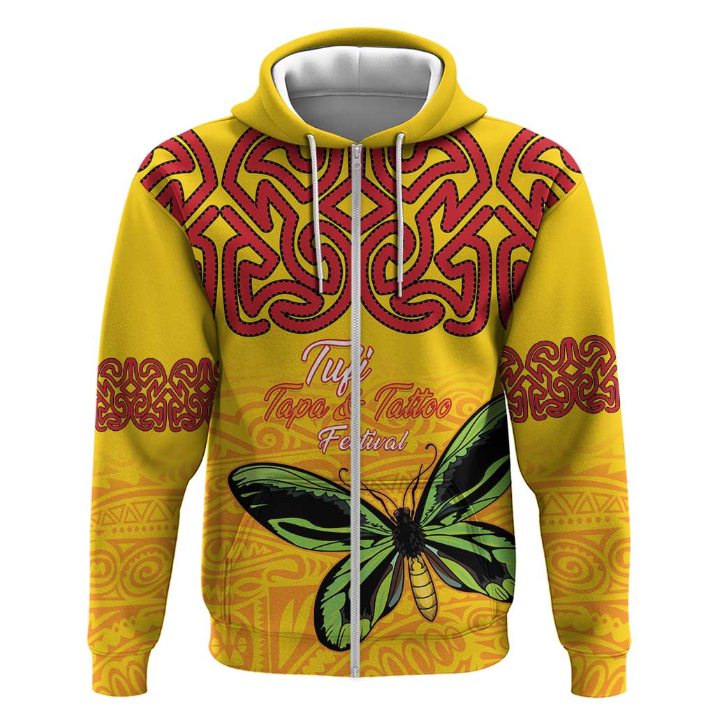 Personalised Tufi Tapa and Tattoo Festival Zip Hoodie PNG Oro Butterfly Tapa Pattern LT14 Zip Hoodie Yellow - Polynesian Pride