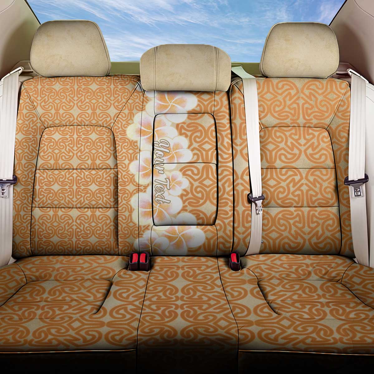 Personalised Tufi Tapa and Tattoo Festival Back Car Seat Cover Oro Tapa Cloth With Plumeria - Polynesian Pride