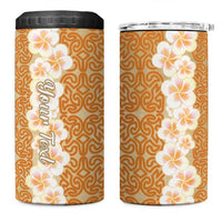 Personalised Tufi Tapa and Tattoo Festival 4 in 1 Can Cooler Tumbler Oro Tapa Cloth With Plumeria - Polynesian Pride