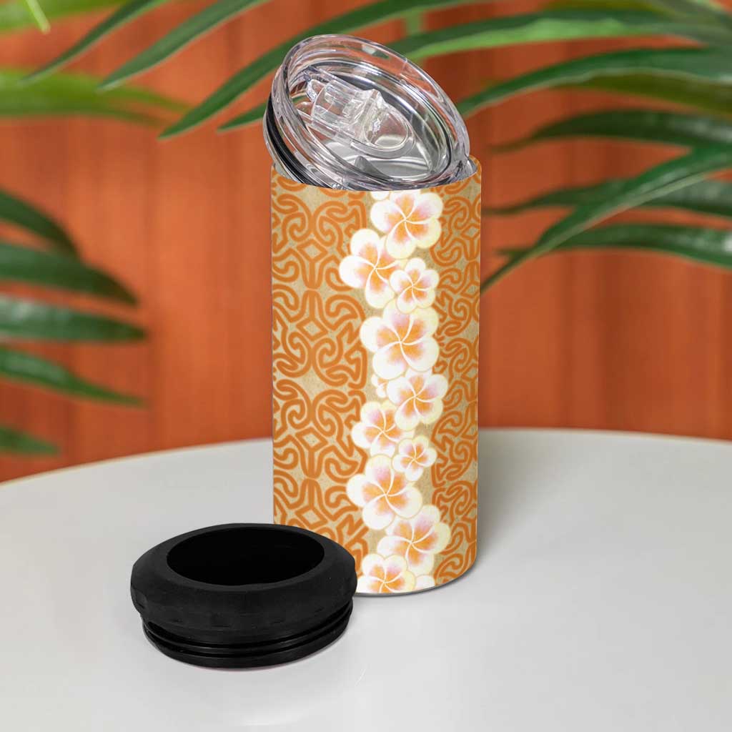Personalised Tufi Tapa and Tattoo Festival 4 in 1 Can Cooler Tumbler Oro Tapa Cloth With Plumeria - Polynesian Pride